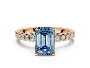 Solitaire Engagement Ring Setting for Fancy Blue Emerald Cut Center with Large Accents and Prong Head in Rose Gold