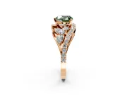 Halo Engagement Ring Setting for Fancy Green Heart-Shaped Center with Marquise and Pave Bypass Band and Prong Head in Rose Gold