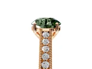 Solitaire Engagement Ring Setting for Fancy Green Round Cut Center with Engraved Pave Band and Prong Head in Rose Gold