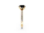 Solitaire Engagement Ring Setting for Fancy Black Round Cut Center with Fine Pave Narrow Band and Prong Head in Yellow Gold