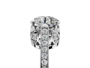 Cathedral Engagement Ring Setting for Round Cut Center with Antique-Style Pave Band and Prong Head in White Gold