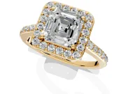 Halo Engagement Ring Setting for Asscher Cut Center with Pave Accents, Heart Basket and Prong Head in Yellow Gold