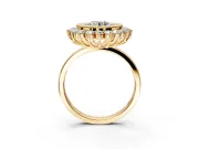 Halo Engagement Ring Setting for Round Cut Center with Milgrain Bezel Rim, Plain Band and Prong Head in Yellow Gold