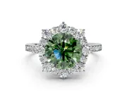 Halo Engagement Ring Setting for Fancy Green Round Cut Center with Single-Row Pave, Open Basket and Prong Head in Platinum