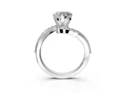 Solitaire Engagement Ring Setting for Heart-Shaped Center with Pave Bypass Swirl Band and Prong Head in Platinum