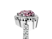 Halo Engagement Ring Setting for Fancy Pink Heart-Shaped Center with Inner Milgrain Border and Prong Head in Sterling Silver