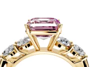 5 Stone Engagement Ring Setting for Fancy Pink Asscher Cut Center with Graduated Accents and Prong Head in Yellow Gold