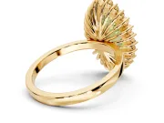 Halo Engagement Ring Setting for Fancy Yellow Marquise Center with Milgrain Bezel Rim, Plain Band and Prong Head in Yellow Gold