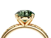 Solitaire Engagement Ring Setting for Fancy Green Round Cut Center with Scrollwork Band and Prong Head in Yellow Gold