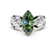 Solitaire Engagement Ring Setting for Fancy Green Marquise Center with Criss-Cross Accent Band and Prong Head in Sterling Silver