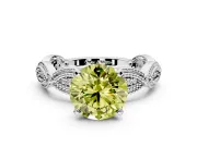 Solitaire Engagement Ring Setting for Fancy Yellow Round Cut Center with Marquise Panel Band and Prong Head in White Gold
