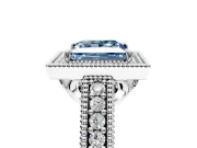 Milgrain Halo Engagement Ring Setting for Fancy Blue Princess Cut Center with Pave Band and Prong Head in Platinum