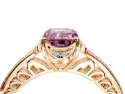 Floral Engagement Ring Setting for Fancy Pink Emerald Cut Center with Four Accent Clusters and Prong Head in Rose Gold