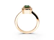 Halo Engagement Ring Setting for Fancy Green Emerald Cut Center with Inner Milgrain Border and Prong Head in Rose Gold