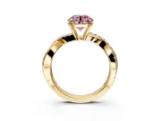 Crossover Engagement Ring Setting for Fancy Pink Round Cut Center with Pave and Plain Strands and Prong Head in Yellow Gold