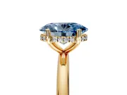 Hidden Halo Engagement Ring Setting for Fancy Blue Oval Center with Thin Round-Wire Band and Prong Head in Yellow Gold