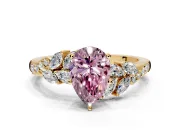 Solitaire Engagement Ring Setting for Fancy Pink Pear-Shaped Center with Marquise Accent Twist Band and Prong Head in Yellow Gold