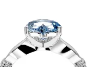 Solitaire Engagement Ring Setting for Fancy Blue Heart-Shaped Center with Carved Leaf Shoulders and Prong Head in Platinum
