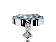 Milgrain Bezel Engagement Ring Setting for Fancy Blue Marquise Center with Marquise Stations and Bezel Head in Platinum