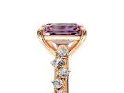 Solitaire Engagement Ring Setting for Fancy Pink Emerald Cut Center with Trailing Leaf Accent Band and Prong Head in Rose Gold