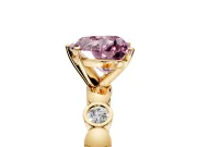 Solitaire Engagement Ring Setting for Fancy Pink Heart-Shaped Center with Beaded Bezel Station Band and Prong Head in Yellow Gold