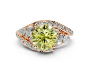 Halo Engagement Ring Setting for Fancy Yellow Round Cut Center with Marquise and Pave Bypass Band and Prong Head in Rose Gold