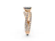 Solitaire Engagement Ring Setting for Emerald Cut Center with Woven 3-Strand Pave Band and Prong Head in Rose Gold