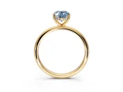 Hidden Halo Engagement Ring Setting for Fancy Blue Oval Center with Thin Round-Wire Band and Prong Head in Yellow Gold