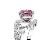 Solitaire Engagement Ring Setting for Fancy Pink Cushion Cut Center with Pave Bypass Twist Band and Prong Head in White Gold