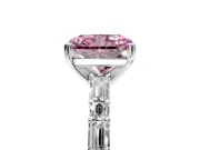 Baguette Engagement Ring Setting for Fancy Pink Radiant Cut Center with Alternating Bar-Set Band and Prong Head in Platinum