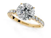 Solitaire Engagement Ring Setting for Round Cut Center with Large Accent Band and Prong Head in Yellow Gold