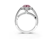 Halo Engagement Ring Setting for Fancy Pink Round Cut Center with Framed Halo, Pave Band and Prong Head in Platinum