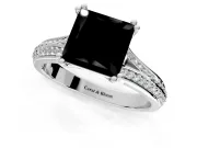 Solitaire Engagement Ring Setting for Fancy Black Princess Cut Center with Pave Rail Split Shank and Prong Head in White Gold