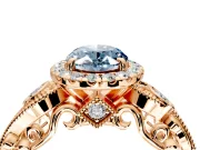 Milgrain Halo Engagement Ring Setting for Fancy Blue Oval Center with Shoulder Bezels and Prong Head in Rose Gold