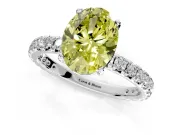Solitaire Engagement Ring Setting for Fancy Yellow Oval Center with Shared-Prong Accents and Prong Head in Platinum