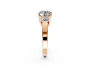 3 Stone Engagement Ring Setting for Round Cut Center with Matching Side Accents and Prong Head in Rose Gold