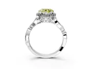 Halo Engagement Ring Setting for Fancy Yellow Heart-Shaped Center with Leaf Motif Split Shank and Prong Head in Platinum
