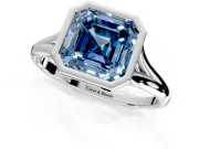 Solitaire Engagement Ring Setting for Fancy Blue Asscher Cut Center with V Split Shank and Bezel Head in Platinum