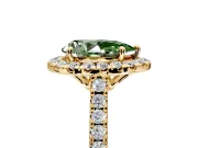Halo Engagement Ring Setting for Fancy Green Pear-Shaped Center with Raised Halo, Pave Band and Prong Head in Yellow Gold