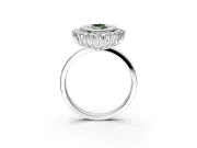 Halo Engagement Ring Setting for Fancy Green Marquise Center with Milgrain Bezel Rim, Plain Band and Prong Head in White Gold