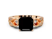 Leaf Engagement Ring Setting for Fancy Black Asscher Cut Center with Milgrain Accent Band and Prong Head in Rose Gold