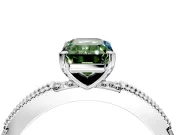 Solitaire Engagement Ring Setting for Fancy Green Emerald Cut Center with Milgrain-Edged Pave Band and Prong Head in Sterling Silver
