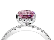 Solitaire Engagement Ring Setting for Fancy Pink Radiant Cut Center with Band of Accents and Prong Head in Platinum