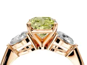 3 Stone Engagement Ring Setting for Fancy Yellow Cushion Cut Center with Large Pear-Shaped Accents and Prong Head in Rose Gold