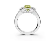 3 Stone Engagement Ring Setting for Fancy Yellow Radiant Cut Center with Raised Basket Heads and Prong Head in Platinum
