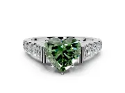 Solitaire Engagement Ring Setting for Fancy Green Heart-Shaped Center with Pave Cathedral Shoulders and Prong Head in Sterling Silver