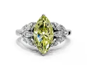 Leaf Cluster Engagement Ring Setting for Fancy Yellow Marquise Center with Marquise Accents and Prong Head in Platinum