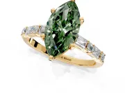 Baguette Engagement Ring Setting for Fancy Green Marquise Center with Alternating Bar-Set Band and Prong Head in Yellow Gold