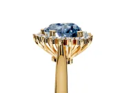 Starburst Halo Engagement Ring Setting for Fancy Blue Heart-Shaped Center with Thin Round-Wire Band and Prong Head in Yellow Gold