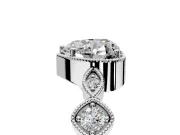 Vintage Station Engagement Ring Setting for Heart-Shaped Center with Accents and Prong Head in Platinum